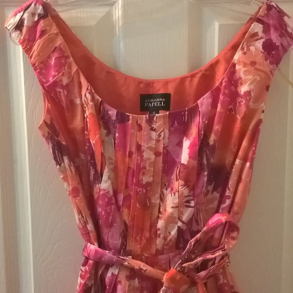 Adrianna Papell Orange/Pink Sleeveless Dress 10 - Picture 4 of 8